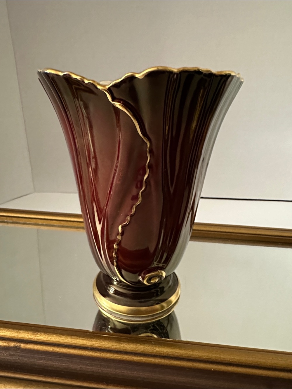 Vintage Carlton Ware Burgundy and Gold Ceramic Vase - Home Accents